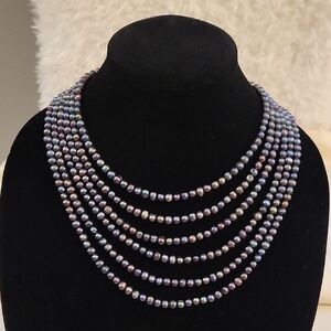 Elegant 6 Strand Multicolor Peacock Genuine Pearl Necklace